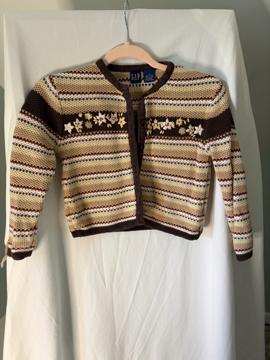 GAP Other - Vintage GAP Striped Knit Cropped Cardigan in Brown, Cream & Yellow